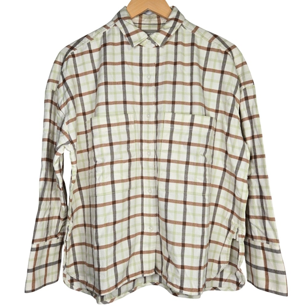 EVERLANE Womens Boxyโ Flannel Plaid Button Down Shirt Long Sleeve Cotton Size S